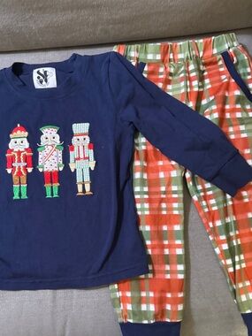 Kids Navy Nutcracker Pajama Set with Plaid Pants